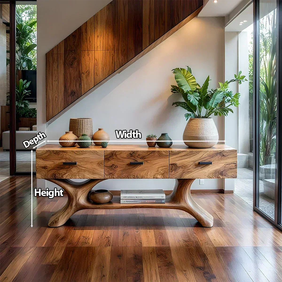 Solid Wood Console Table with Organic Sculptural Base & Drawers - Elitegemse - View 7