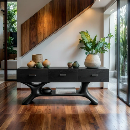 Solid Wood Console Table with Organic Sculptural Base & Drawers - Elitegemse - View 8