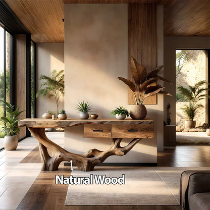 Solid Wood Console Table with Raw-Edge Top & Sculpted Root-Form Base - Elitegemse - View 5
