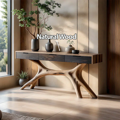 Solid Wood Console Table with Sculptural Branch-Form Base & Drawers - Elitegemse - View 4