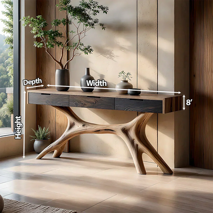 Solid Wood Console Table with Sculptural Branch-Form Base & Drawers - Elitegemse - View 5