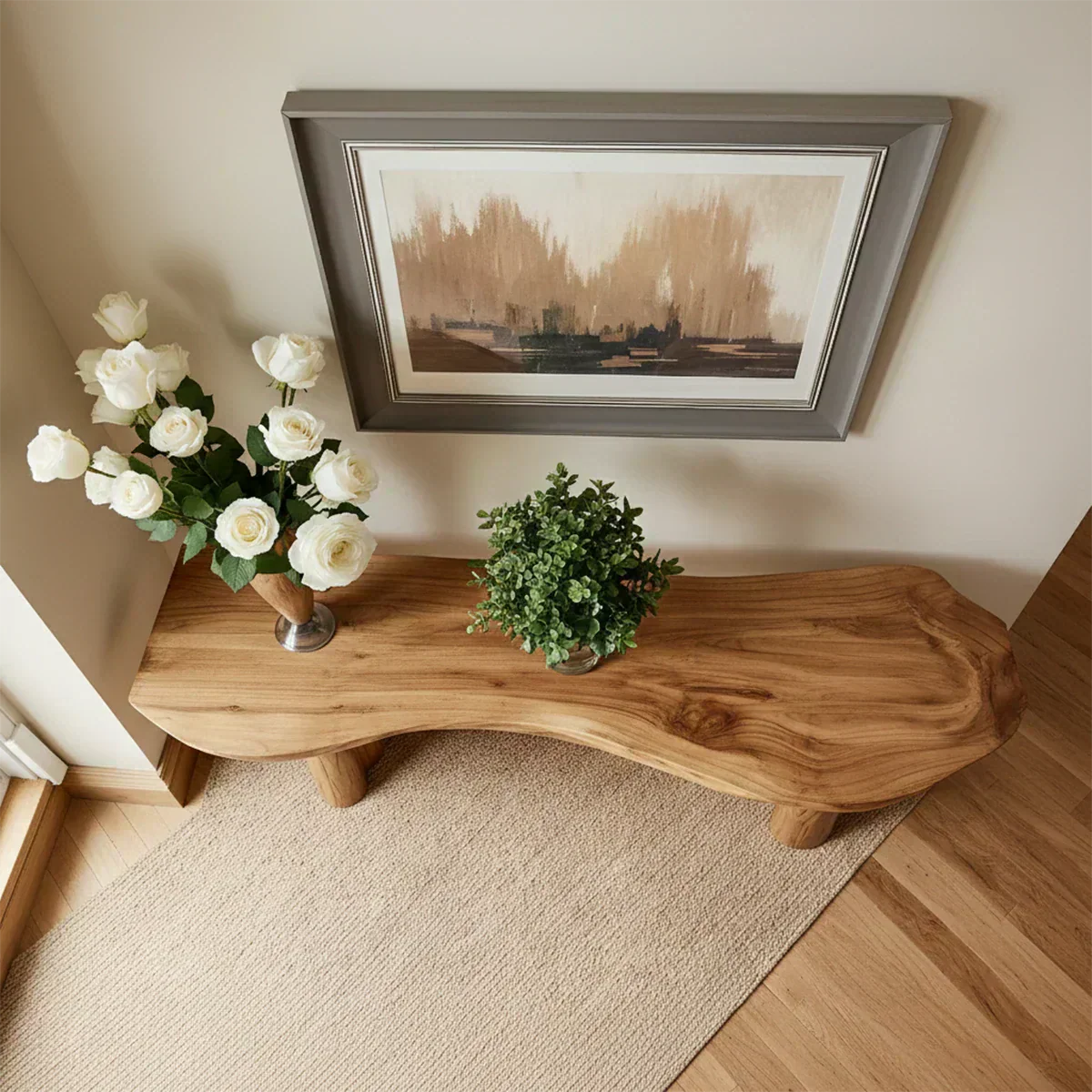 Solid Wood Entry Console Table with Rounded Log Legs - Elitegemse - View 2