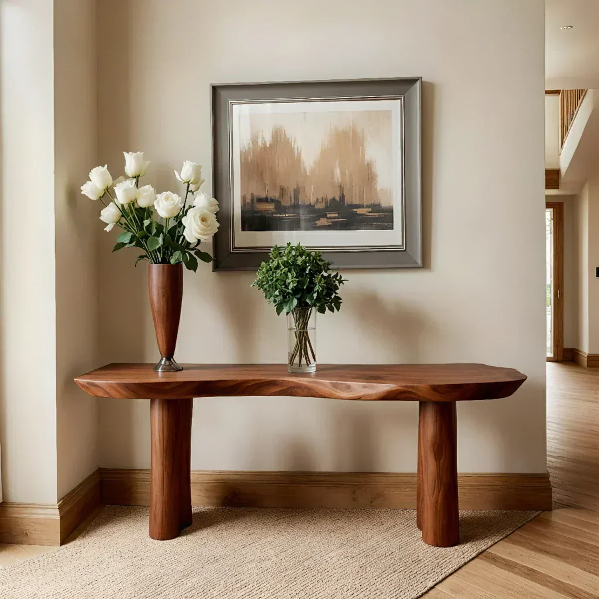 Solid Wood Entry Console Table with Rounded Log Legs - Elitegemse - View 7