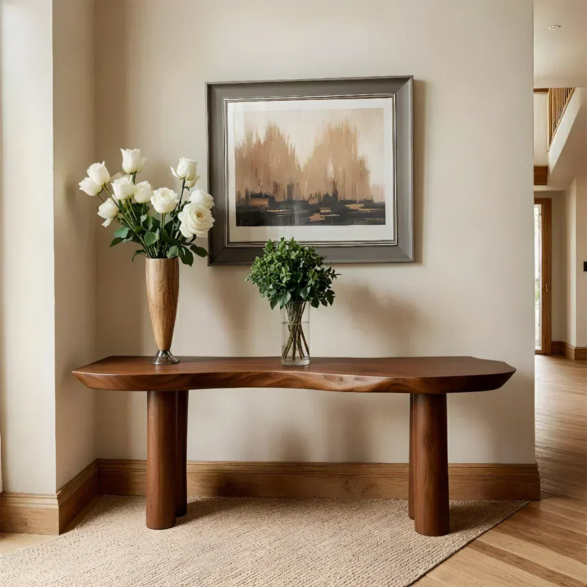 Solid Wood Entry Console Table with Rounded Log Legs - Elitegemse - View 8