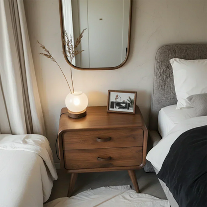 Solid Wood Mid-Century Nightstand with Two Drawers - Elitegemse - View 3