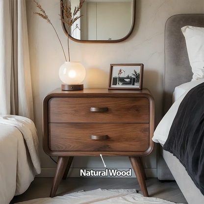 Solid Wood Mid-Century Nightstand with Two Drawers - Elitegemse - View 5