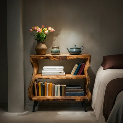 Solid Wood Nightstand – Curved Bookshelf Design - Elitegemse - View 2