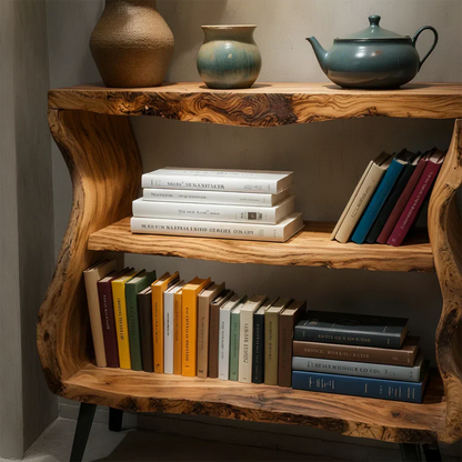 Solid Wood Nightstand – Curved Bookshelf Design - Elitegemse - View 4