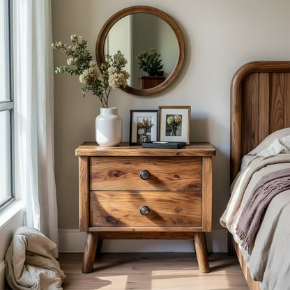 Solid Wood Scandinavian Nightstand – Two-Drawer Minimalist Design - Elitegemse - View 2