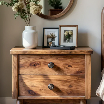 Solid Wood Scandinavian Nightstand – Two-Drawer Minimalist Design - Elitegemse - View 3