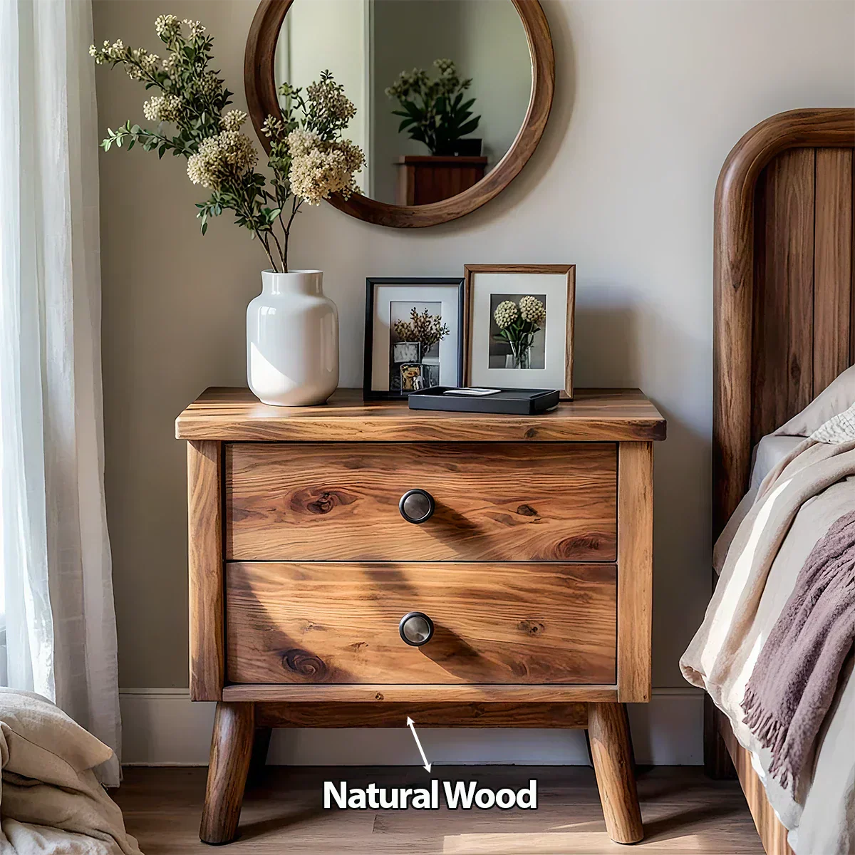 Solid Wood Scandinavian Nightstand – Two-Drawer Minimalist Design - Elitegemse - View 4