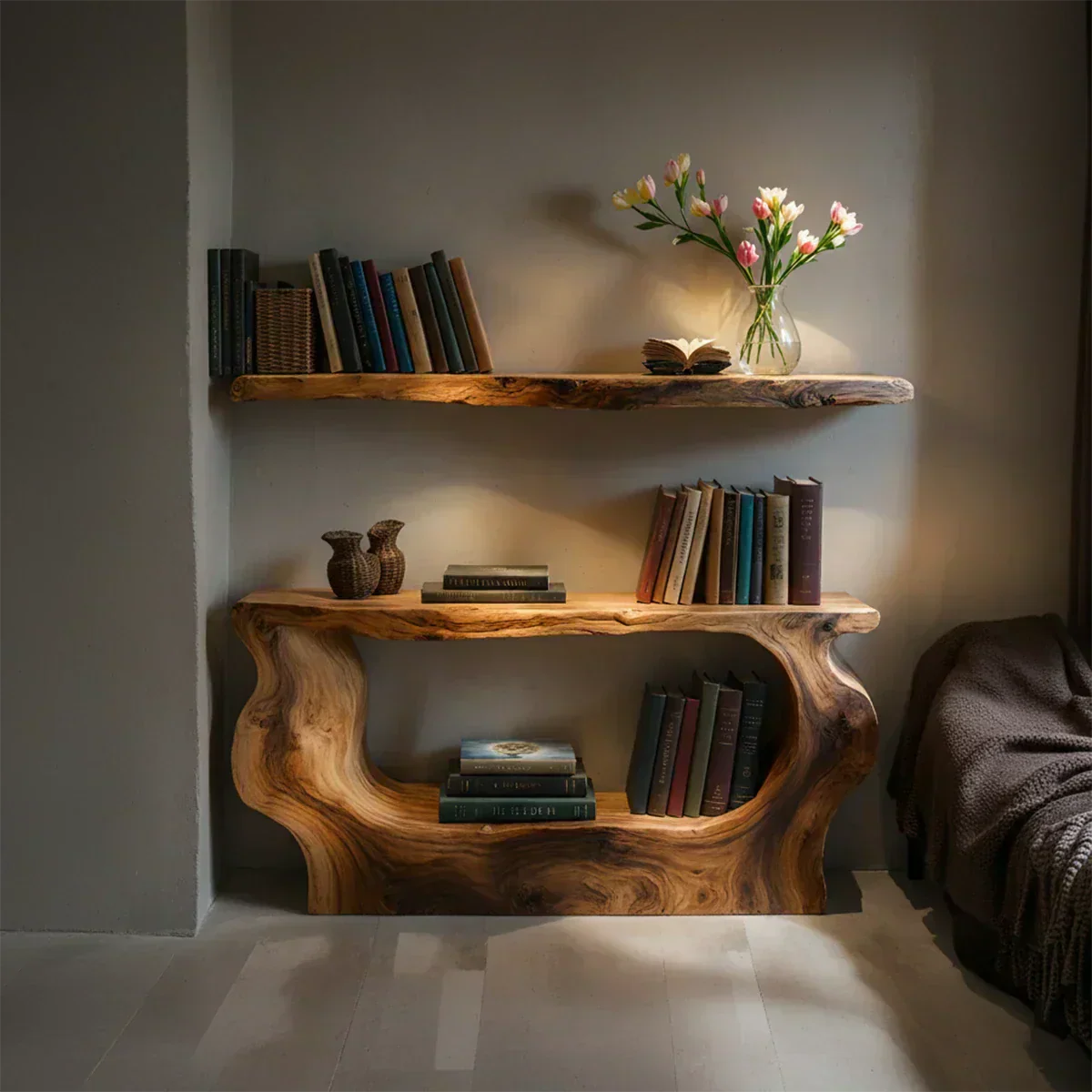 Solid Wood Sculptural Nightstand – Live-Edge Form - Elitegemse - View 2