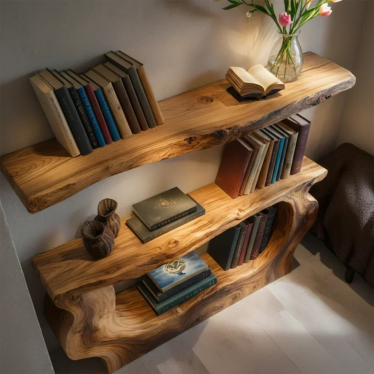 Solid Wood Sculptural Nightstand – Live-Edge Form - Elitegemse - View 3