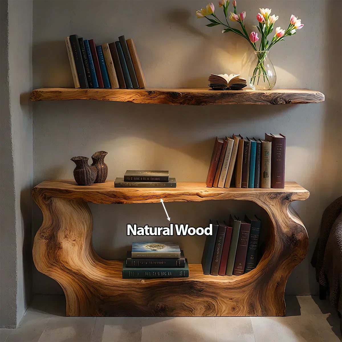 Solid Wood Sculptural Nightstand – Live-Edge Form - Elitegemse - View 5