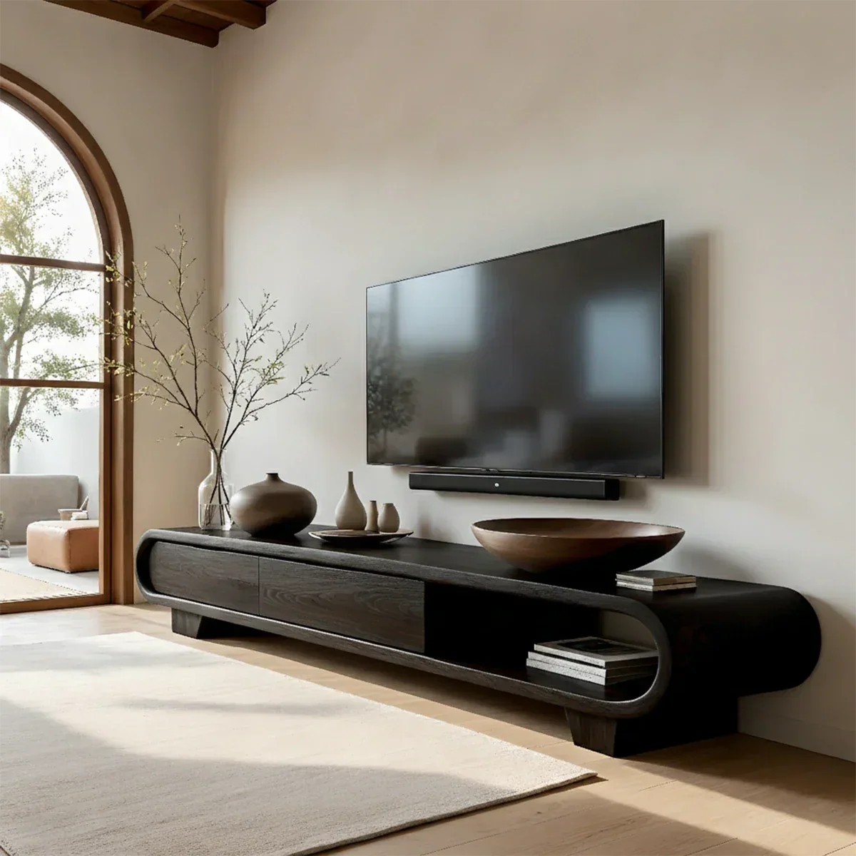 Solid Wood TV Stand with Low Profile Design and Rounded End Frame - ArborisWood - 11