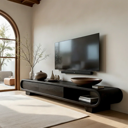 Solid Wood TV Stand with Low Profile Design and Rounded End Frame - ArborisWood - 11