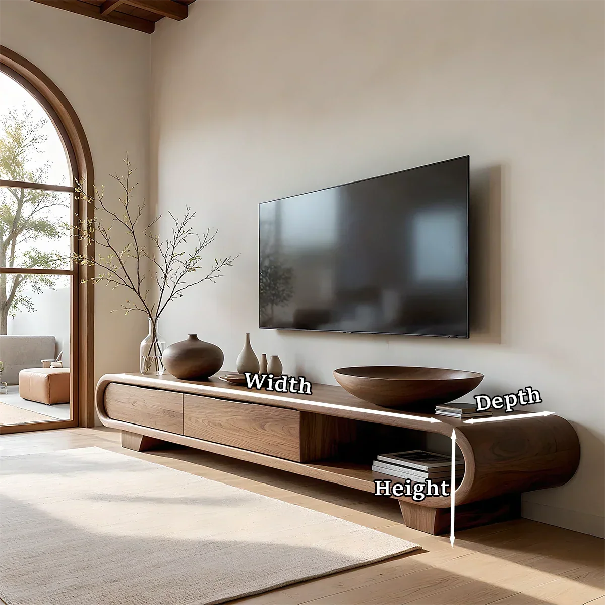 Solid Wood TV Stand with Low Profile Design and Rounded End Frame - ArborisWood - 13