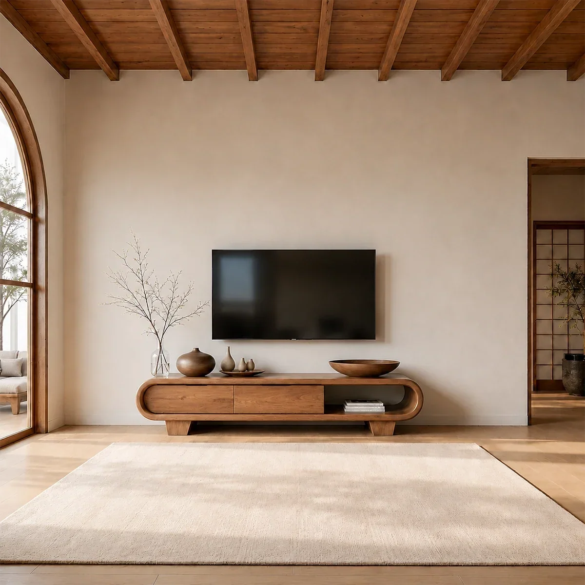 Solid Wood TV Stand with Low Profile Design and Rounded End Frame - ArborisWood - 15
