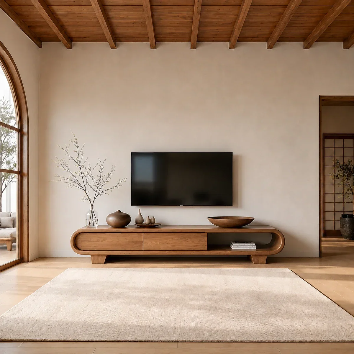 Solid Wood TV Stand with Low Profile Design and Rounded End Frame - ArborisWood - 16