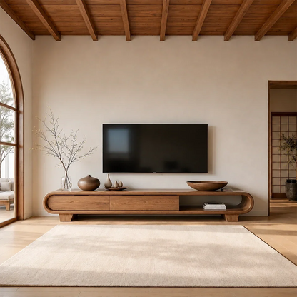 Solid Wood TV Stand with Low Profile Design and Rounded End Frame - ArborisWood - 18