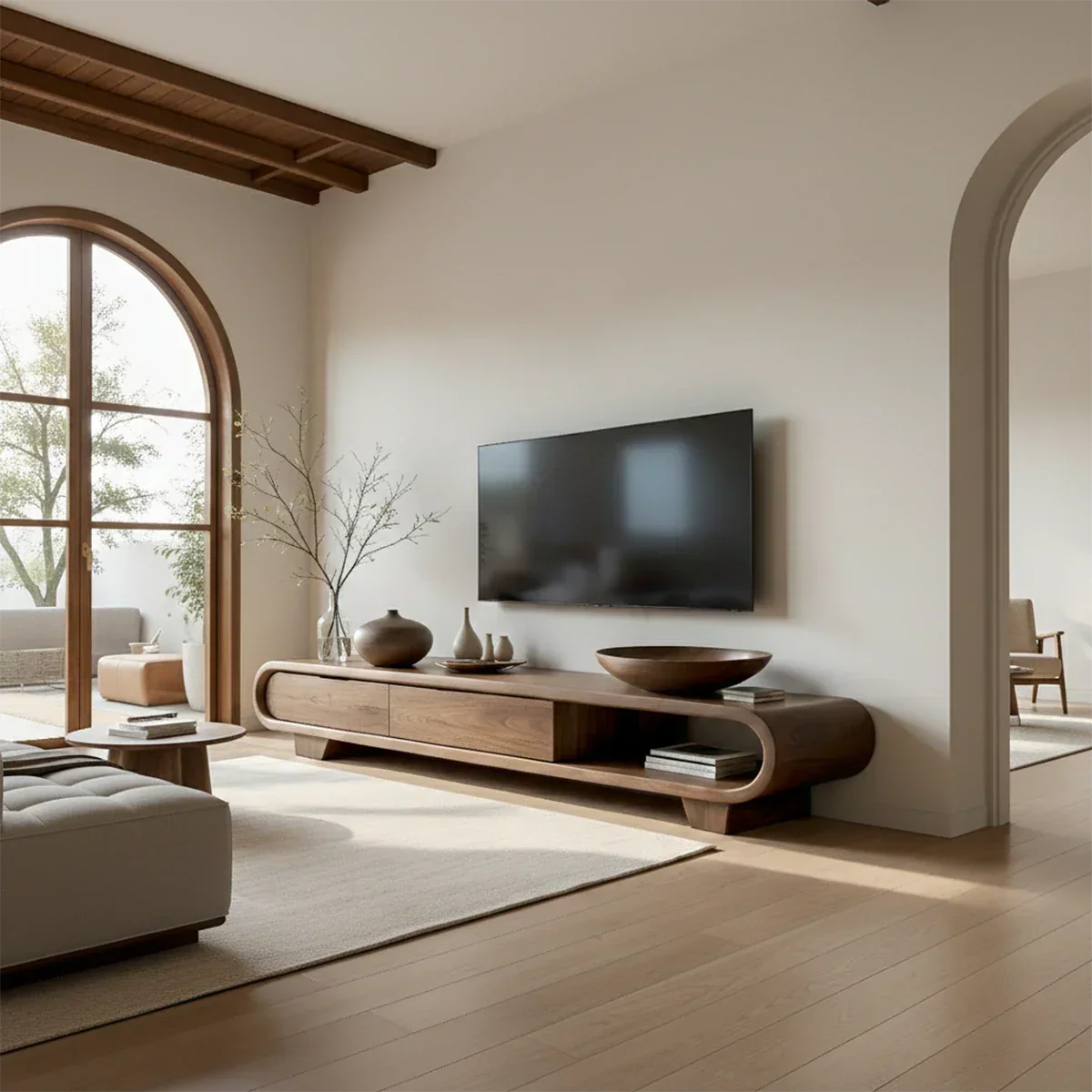 Solid Wood TV Stand with Low Profile Design and Rounded End Frame - ArborisWood - 3