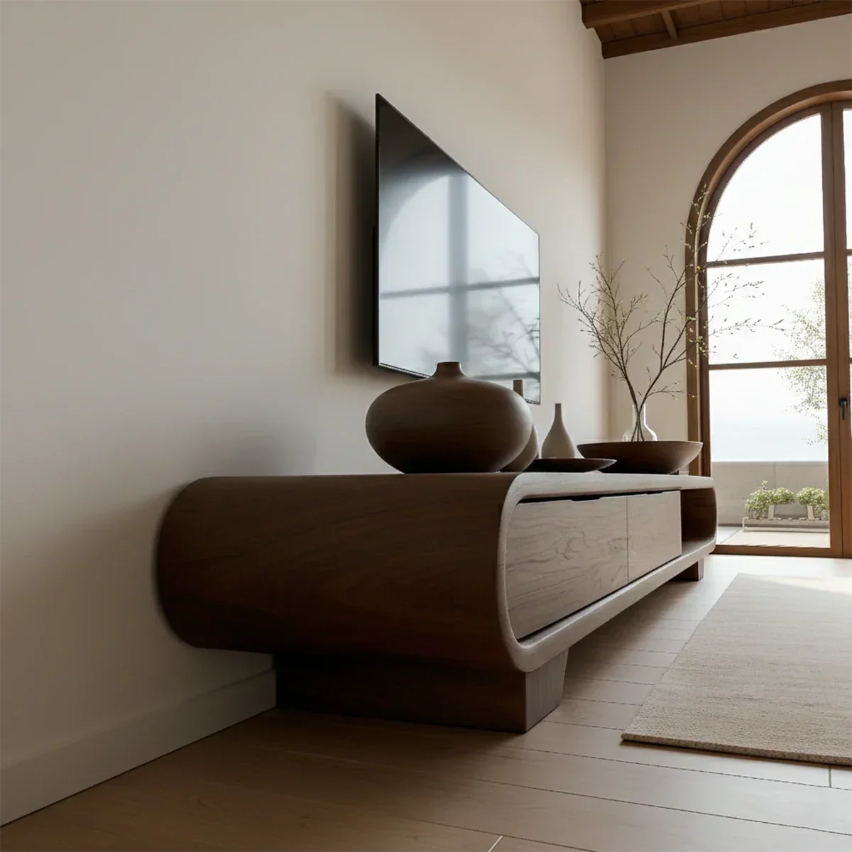 Solid Wood TV Stand with Low Profile Design and Rounded End Frame - ArborisWood - 5