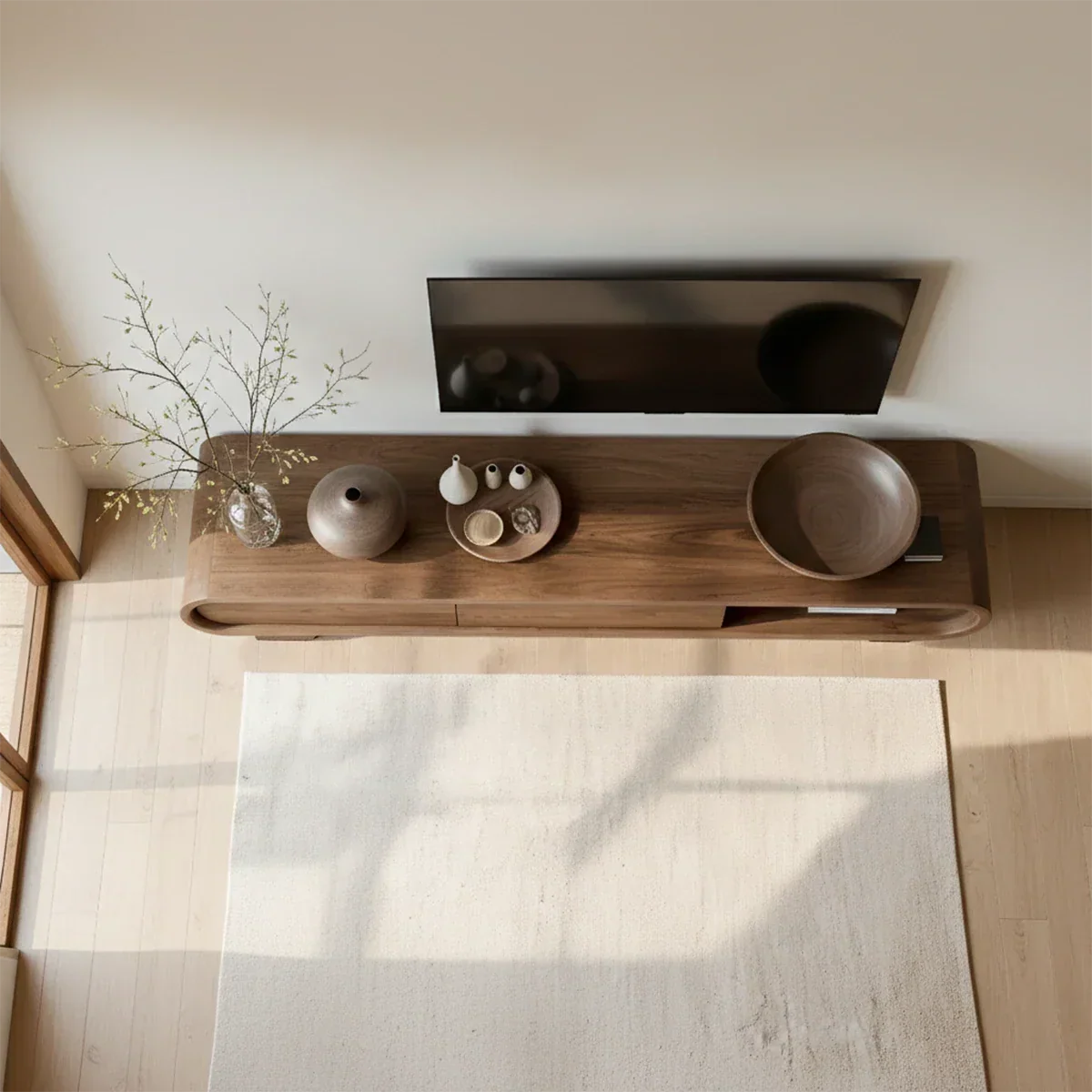 Solid Wood TV Stand with Low Profile Design and Rounded End Frame - ArborisWood - 6