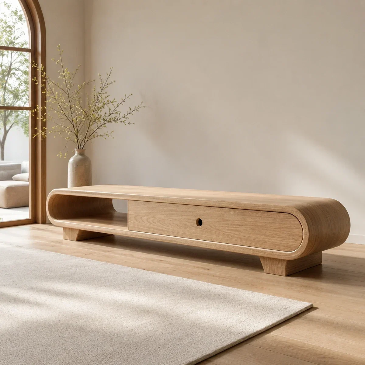 Solid Wood TV Stand with Low Profile Design and Rounded End Frame - ArborisWood - 8