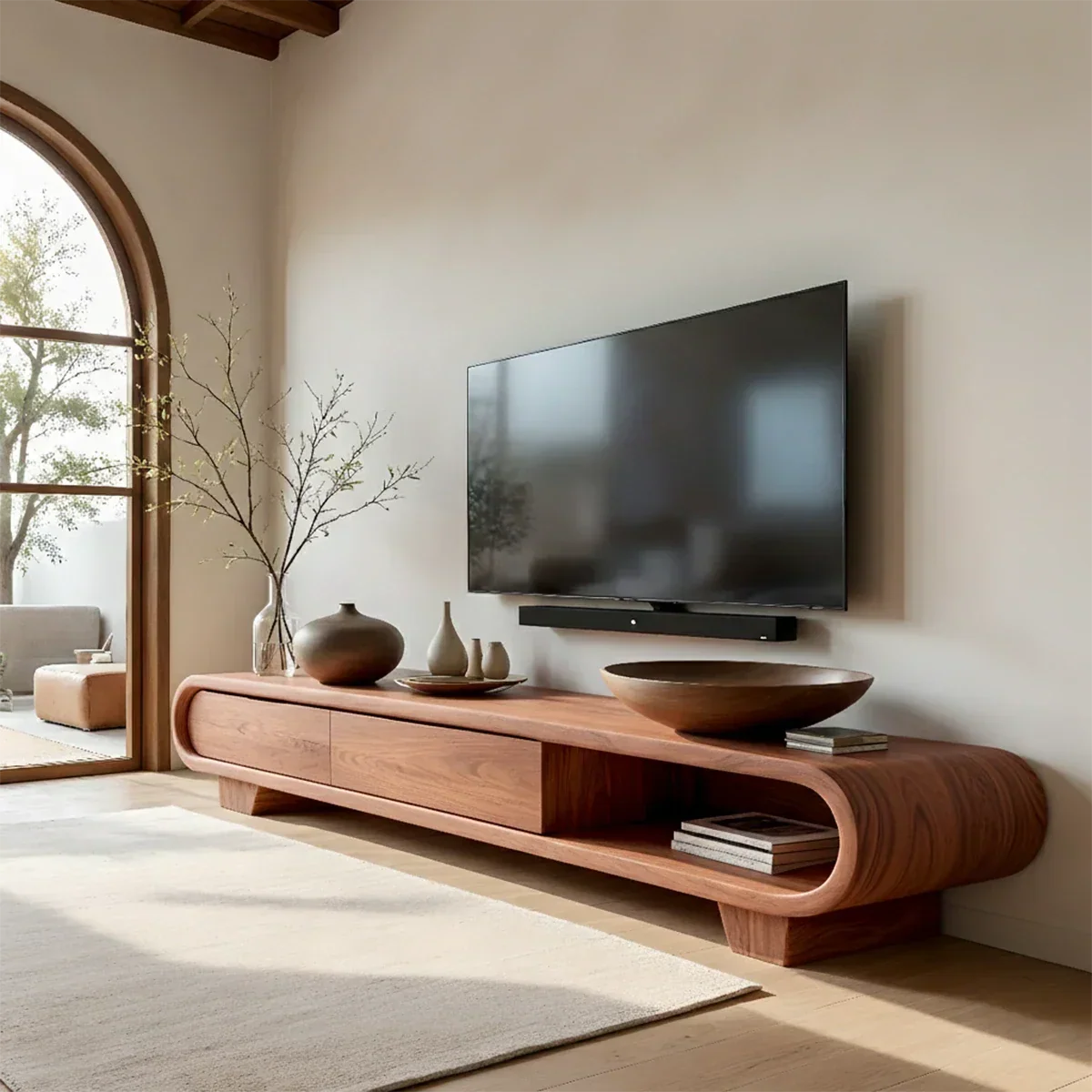 Solid Wood TV Stand with Low Profile Design and Rounded End Frame - ArborisWood - 9
