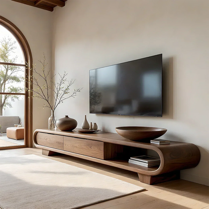 Solid Wood TV Stand with Low Profile Design and Rounded End Frame - ArborisWood
