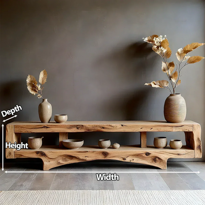 Solid Wood Wabi Sabi Console Table – Natural Finish Entryway & Living Room Shelf - Elitegemse - View 5