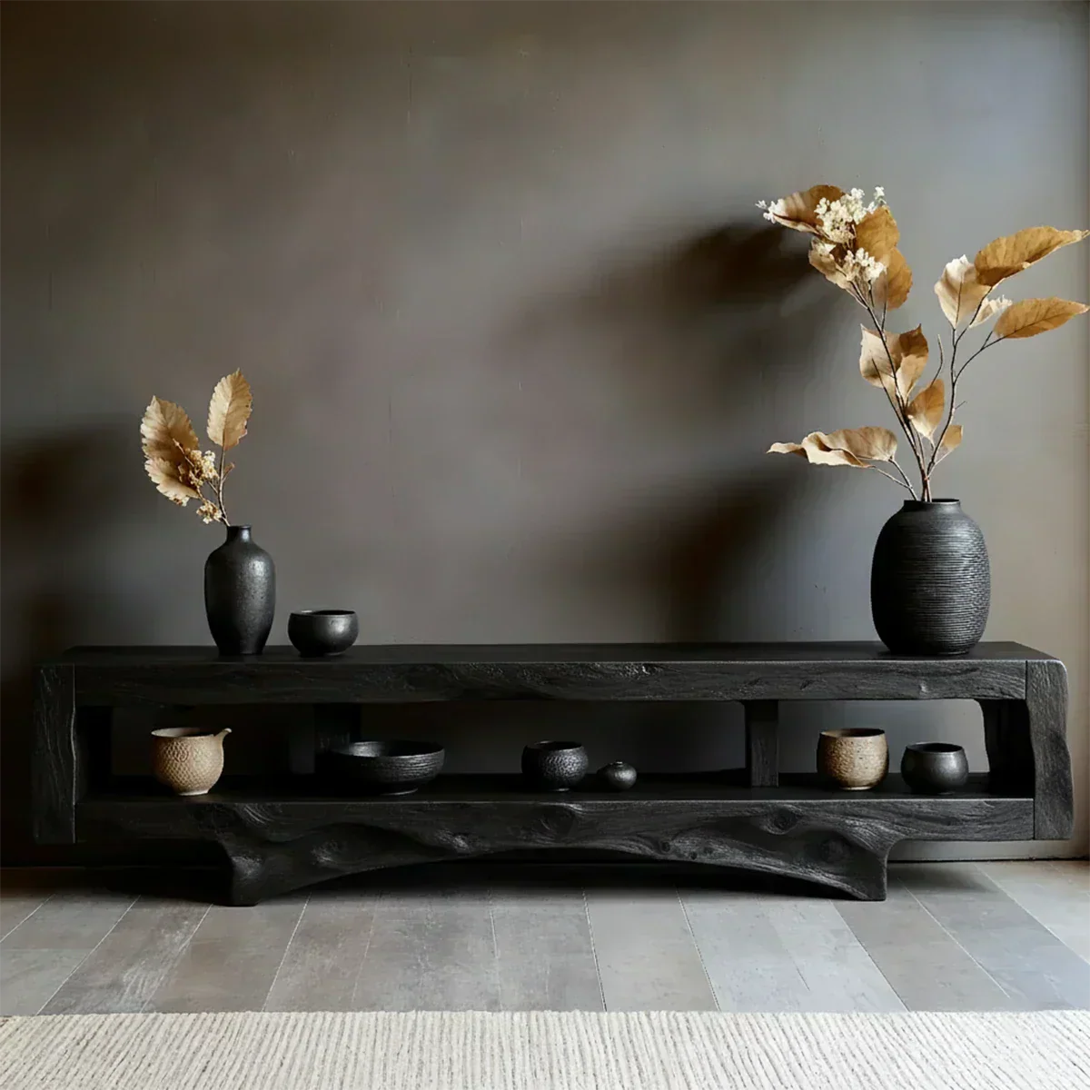 Solid Wood Wabi Sabi Console Table – Natural Finish Entryway & Living Room Shelf - Elitegemse - View 8