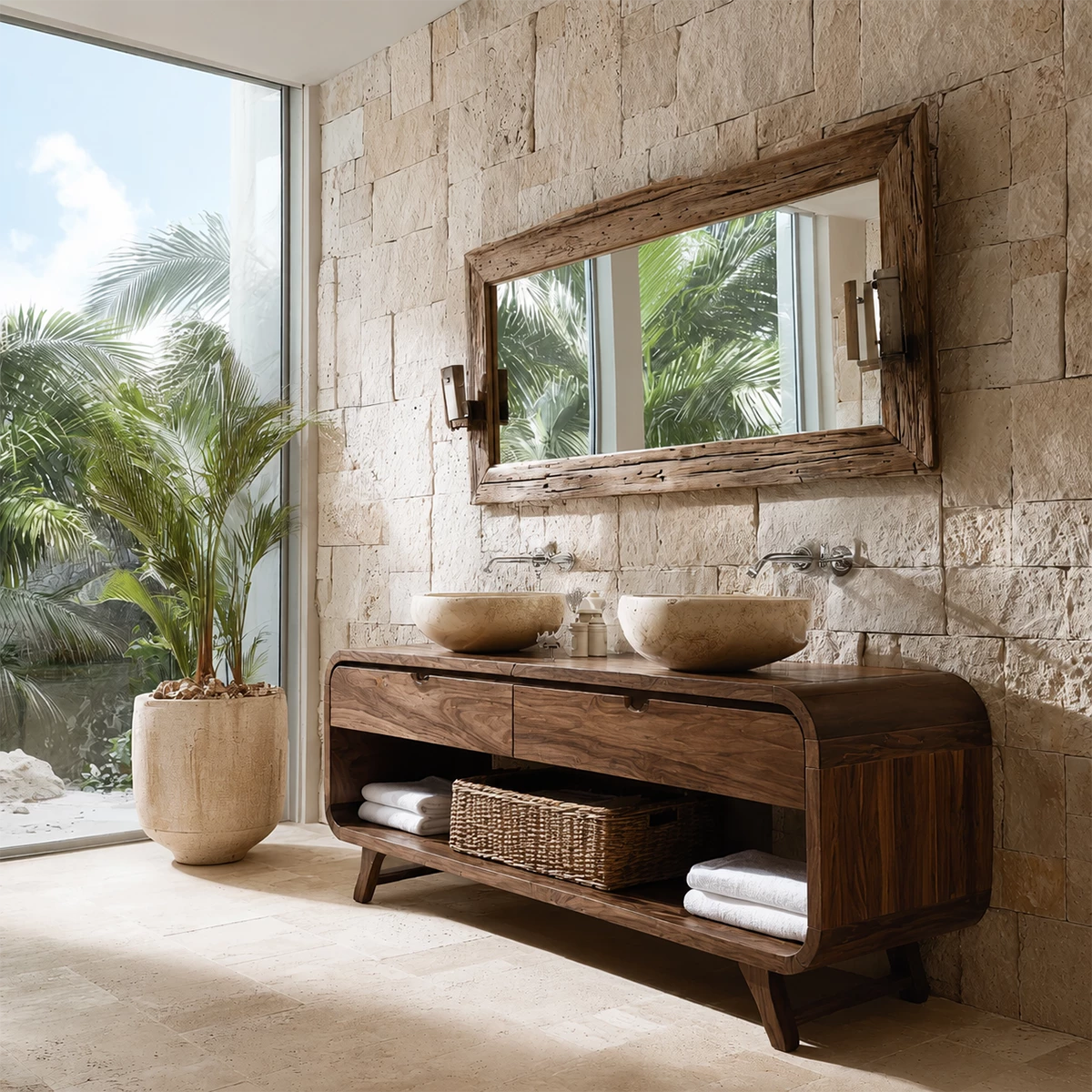 Traditional Bathroom Vanity with Curved Drawers in Natural Solid Wood - Elitegemse - 10