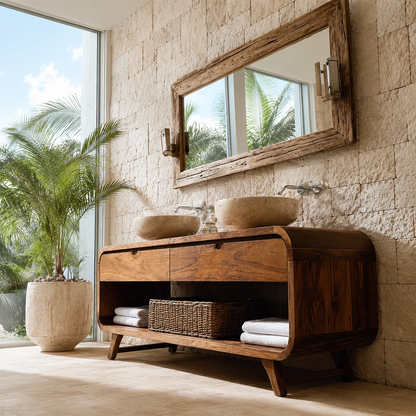 Traditional Bathroom Vanity with Curved Drawers in Natural Solid Wood - Elitegemse - 3