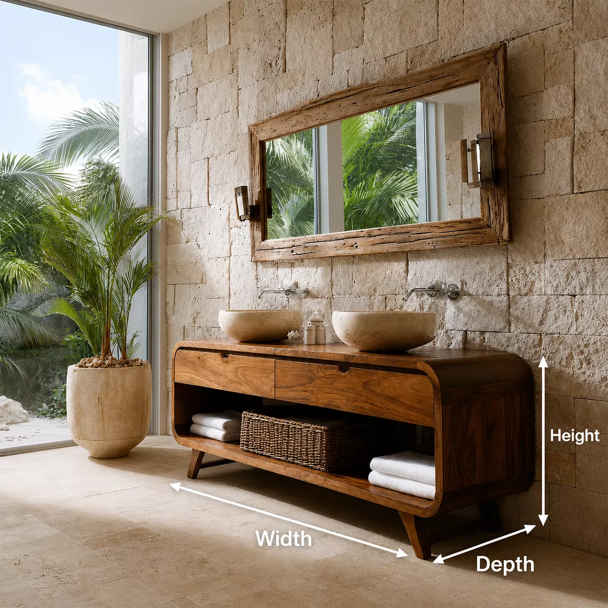 Traditional Bathroom Vanity with Curved Drawers in Natural Solid Wood - Elitegemse - 4