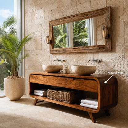 Traditional Bathroom Vanity with Curved Drawers in Natural Solid Wood - Elitegemse - 5