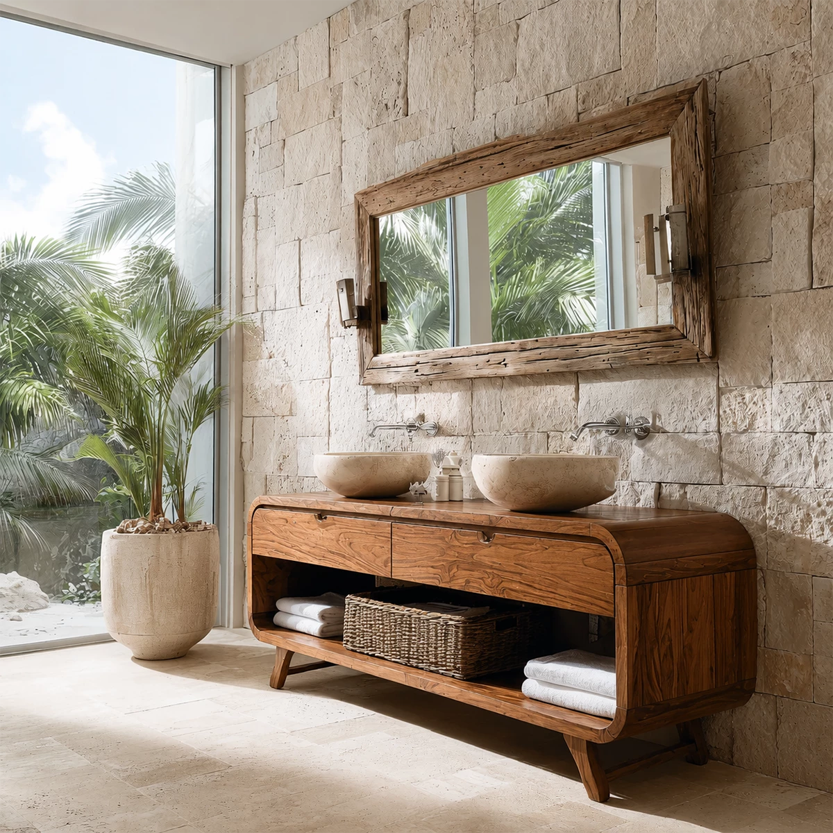 Traditional Bathroom Vanity with Curved Drawers in Natural Solid Wood - Elitegemse - 6