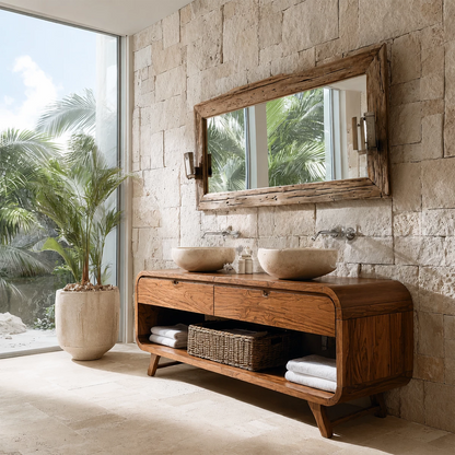 Traditional Bathroom Vanity with Curved Drawers in Natural Solid Wood - Elitegemse - 6