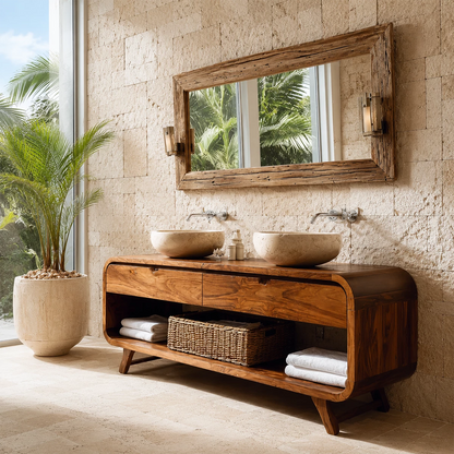 Traditional Bathroom Vanity with Curved Drawers in Natural Solid Wood - Elitegemse - 7