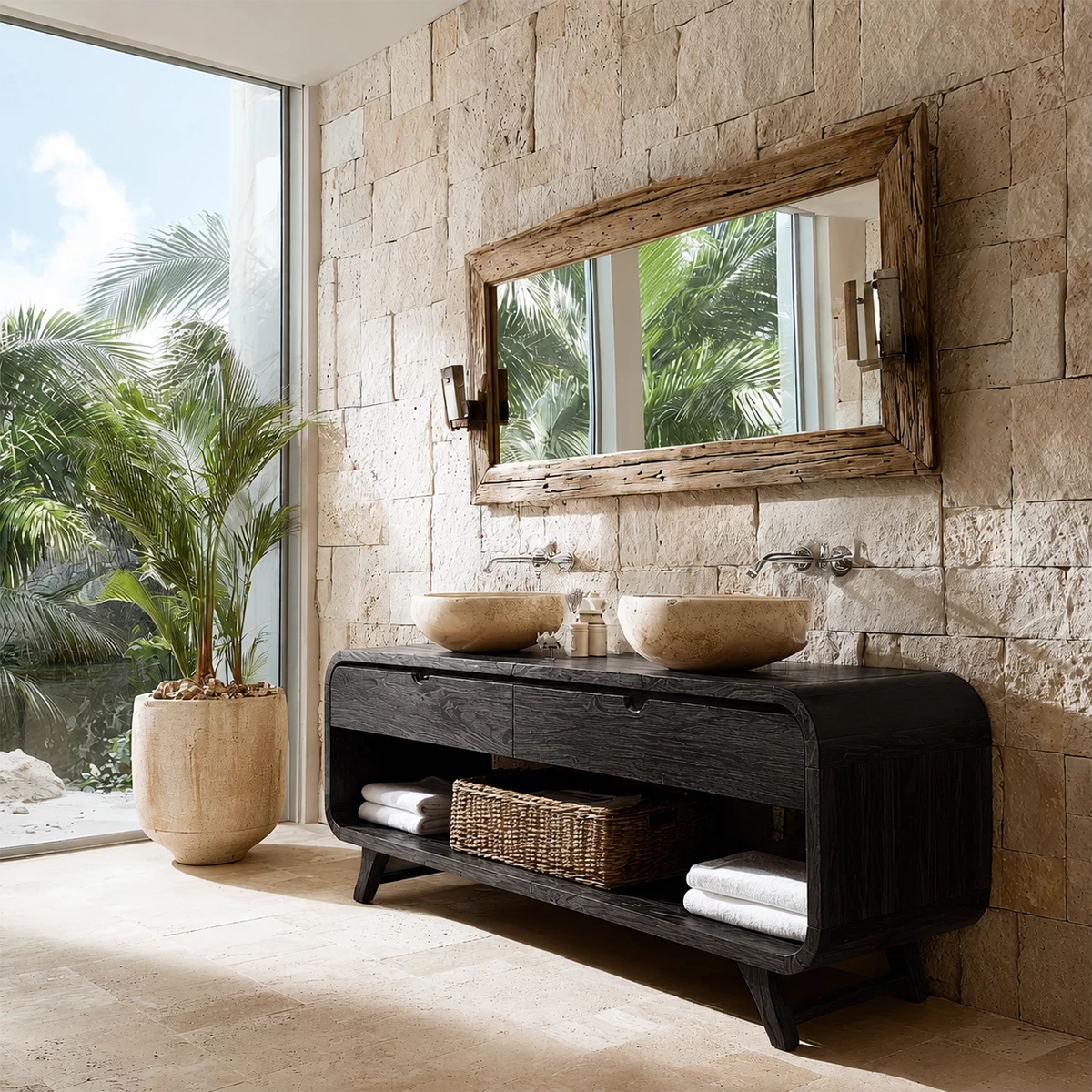 Traditional Bathroom Vanity with Curved Drawers in Natural Solid Wood - Elitegemse - 8