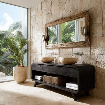 Traditional Bathroom Vanity with Curved Drawers in Natural Solid Wood - Elitegemse - 8