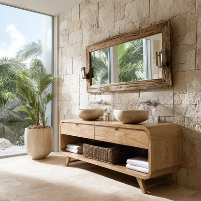Traditional Bathroom Vanity with Curved Drawers in Natural Solid Wood - Elitegemse - 9