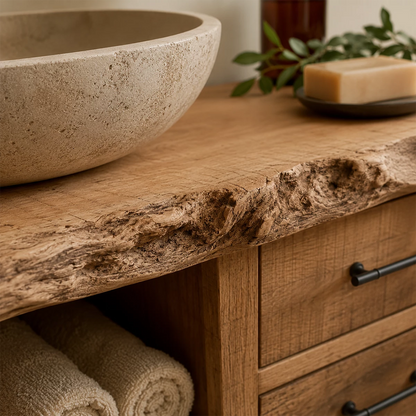 Traditional Bathroom Vanity with Live-Edge Top and Drawer Storage - Elitegemse - 1