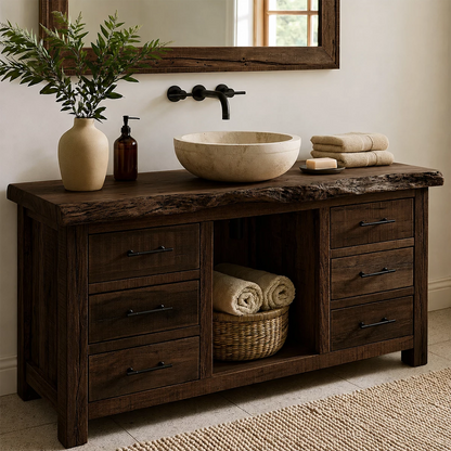 Traditional Bathroom Vanity with Live-Edge Top and Drawer Storage - Elitegemse - 10