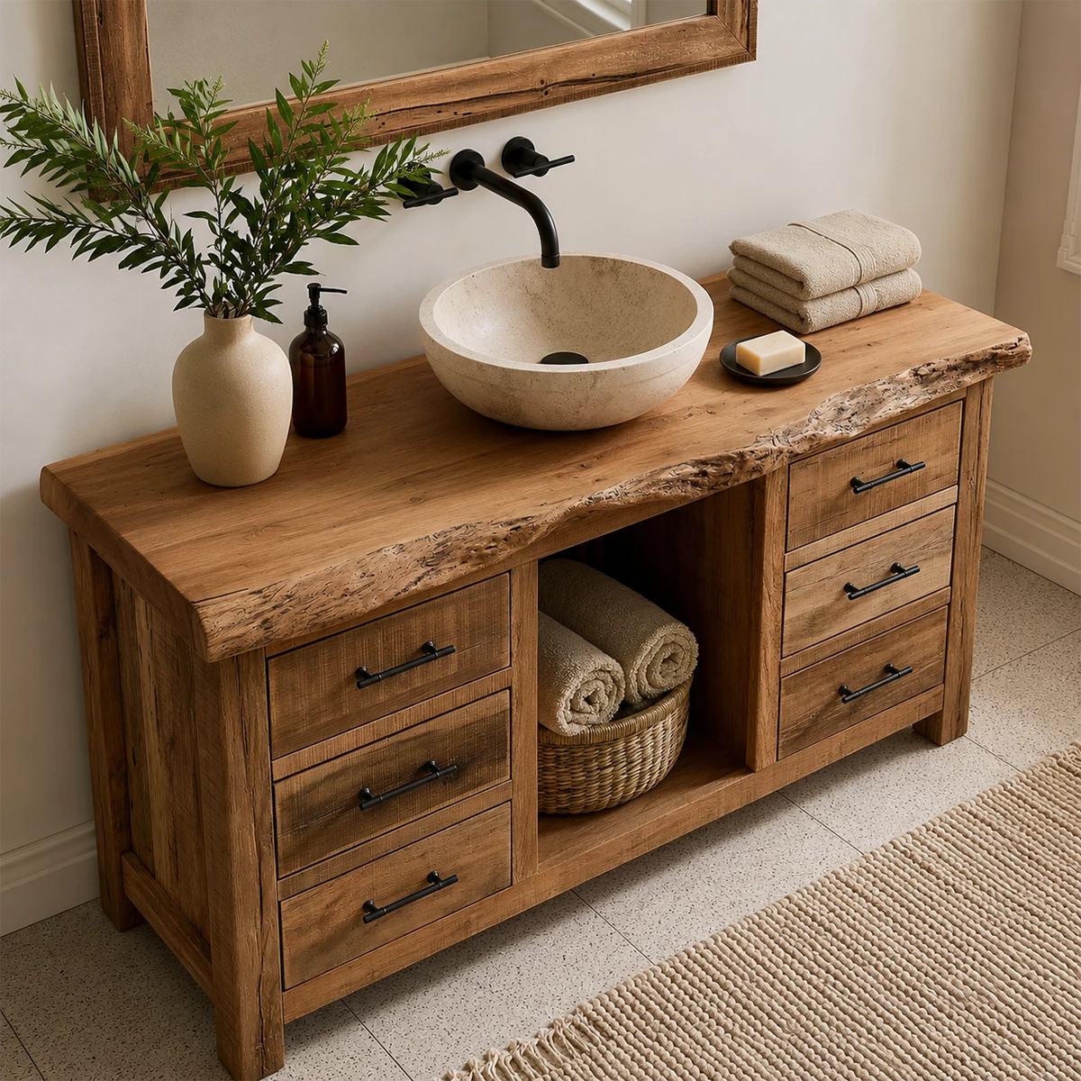 Traditional Bathroom Vanity with Live-Edge Top and Drawer Storage - Elitegemse - 2