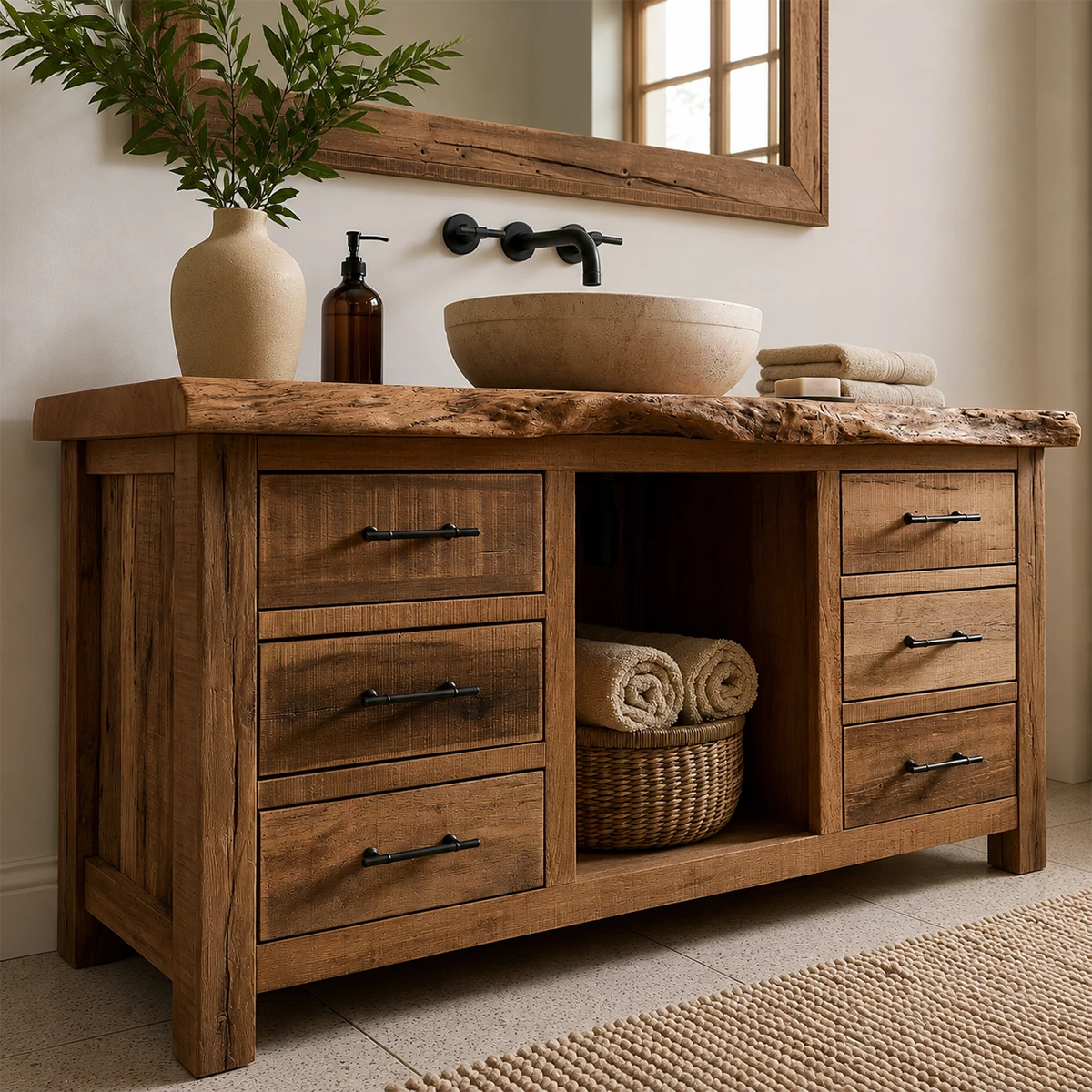 Traditional Bathroom Vanity with Live-Edge Top and Drawer Storage - Elitegemse - 3
