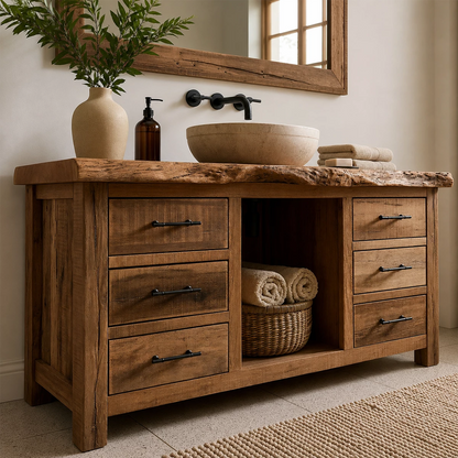 Traditional Bathroom Vanity with Live-Edge Top and Drawer Storage - Elitegemse - 3