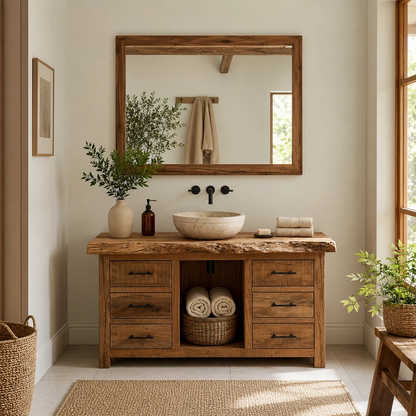 Traditional Bathroom Vanity with Live-Edge Top and Drawer Storage - Elitegemse - 4