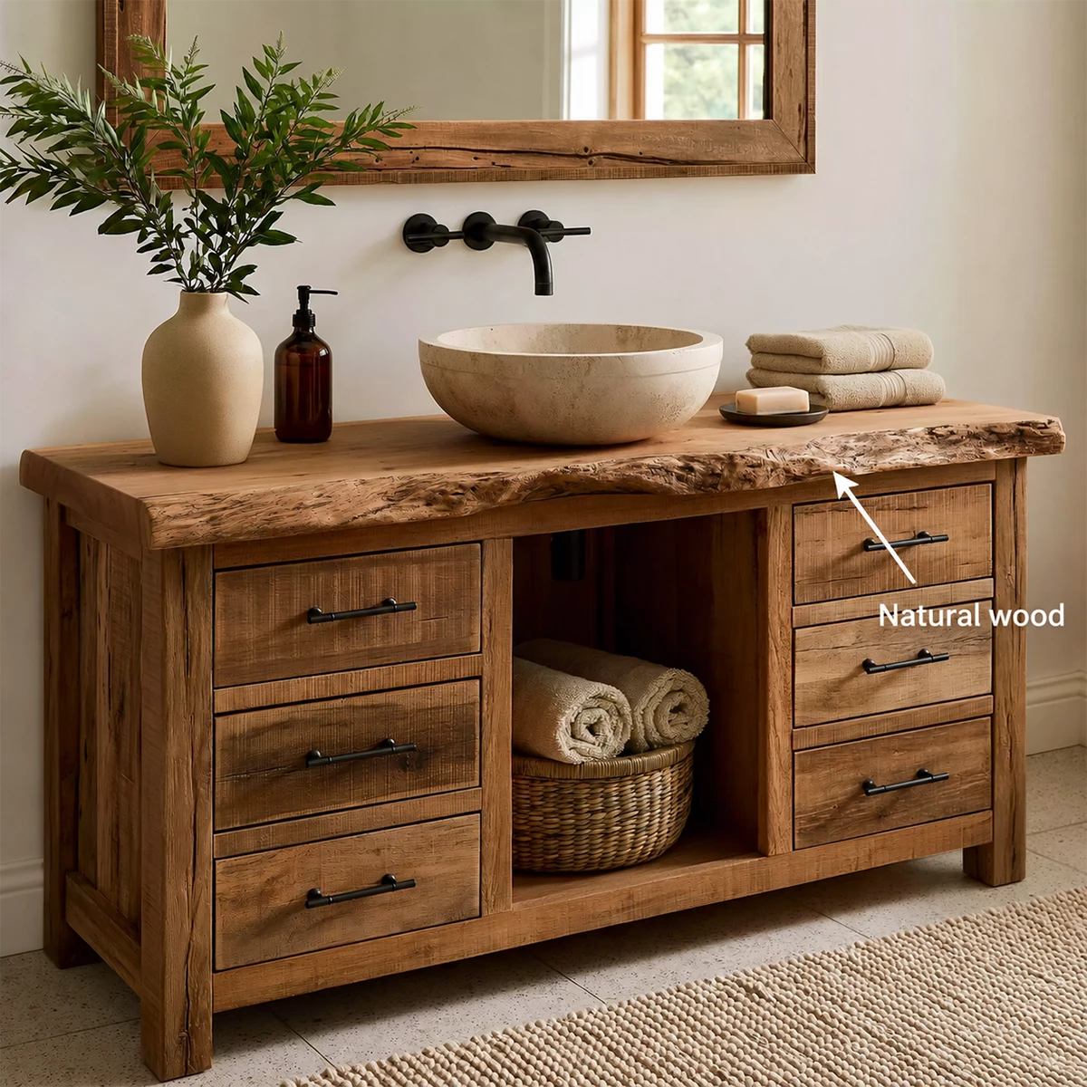 Traditional Bathroom Vanity with Live-Edge Top and Drawer Storage - Elitegemse - 6