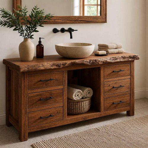 Traditional Bathroom Vanity with Live-Edge Top and Drawer Storage - Elitegemse - 7